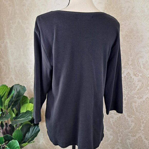 Rebecca Malone Size 1X Black T-Shirt ¾ Sleeves Scoop Neck Basic Layer EUC - Picture 4 of 8